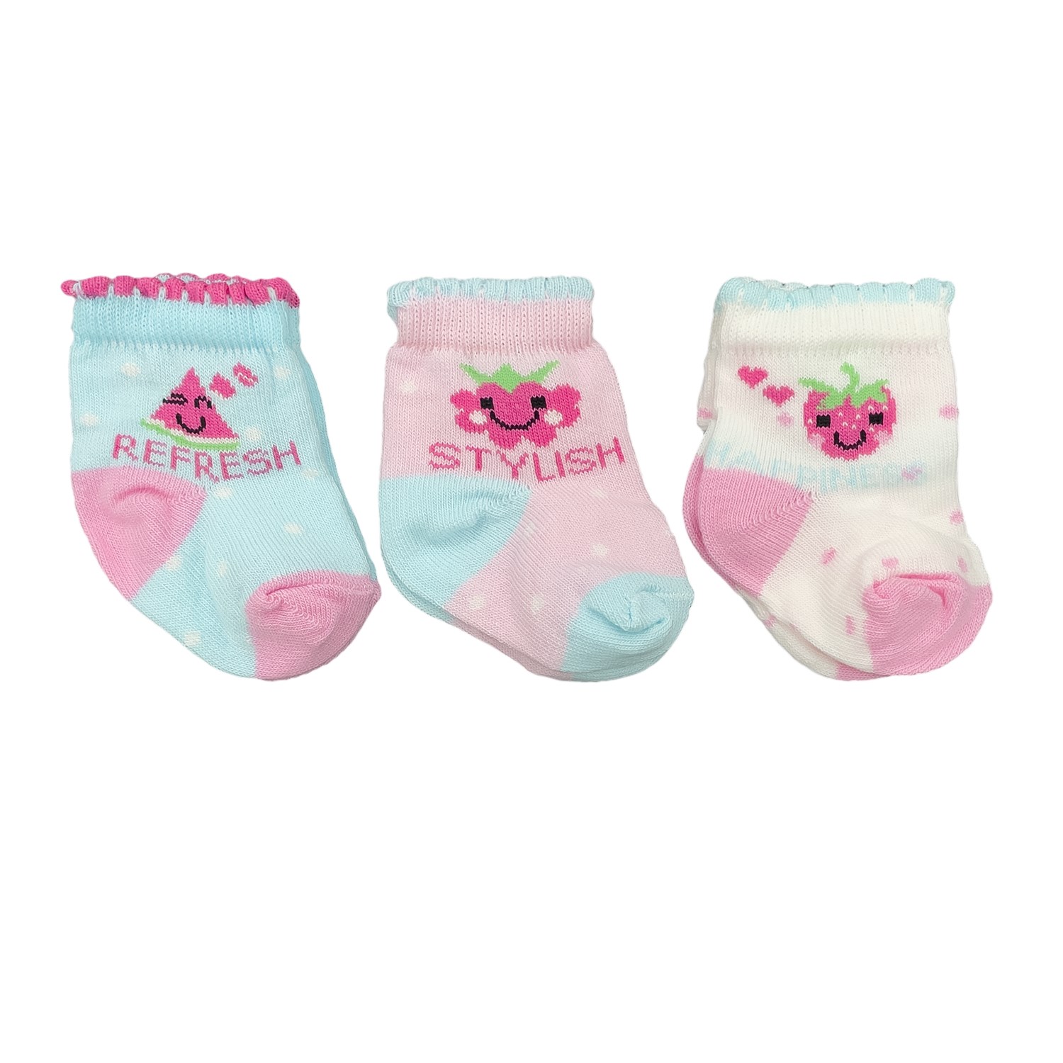 Mini Damla 3'lü Desenli Bebek Çorabı 41910 Turkuaz-Pembe