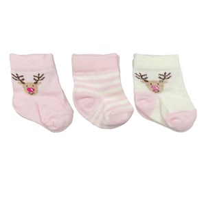 Mini Damla 3'lü Desenli Bebek Çorabı 41910 Ekru-Pembe