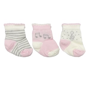 Mini Damla 3'lü Desenli Bebek Çorabı 41910 Gri-Pembe