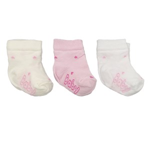 Mini Damla 3'lü Desenli Bebek Çorabı 41910 Krem-Pembe