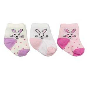 Mini Damla 3'lü Desenli Bebek Çorabı 41910 Mor-Pembe