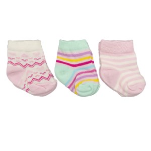 Mini Damla 3'lü Desenli Bebek Çorabı 41910 Pembe-Yeşil