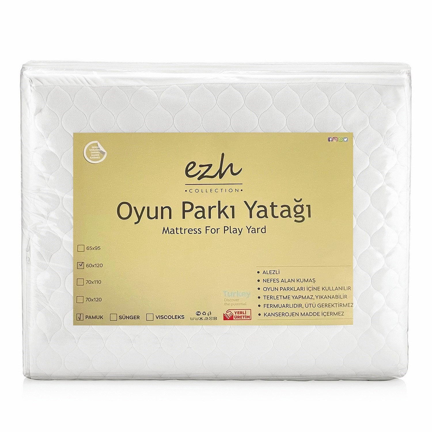 Ezh Collection Pamuk Oyun Parkı Yatağı 60x120 cm Krem