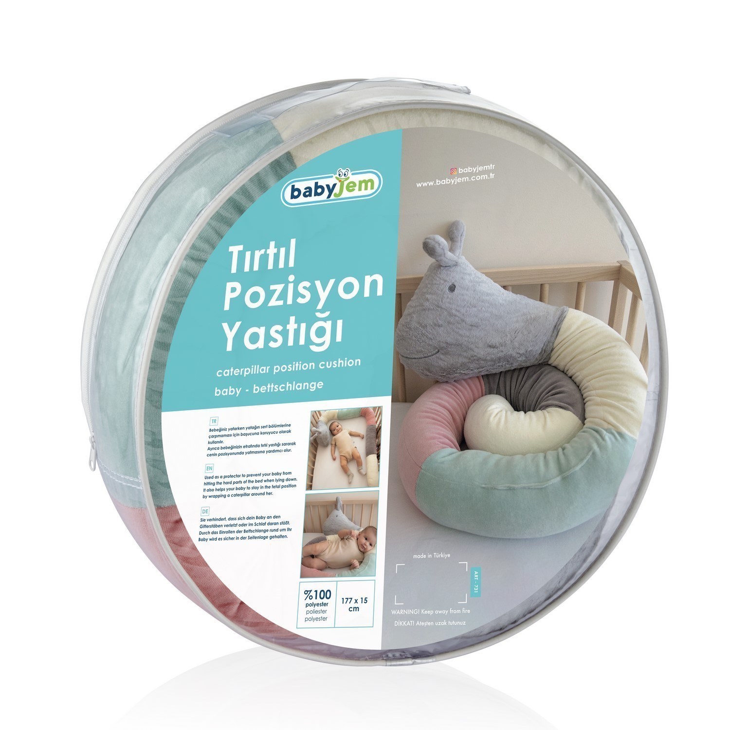 Babyjem Bebek Tırtıl Pozisyon Yastığı 177x15 Cm 731 Çok Renkli