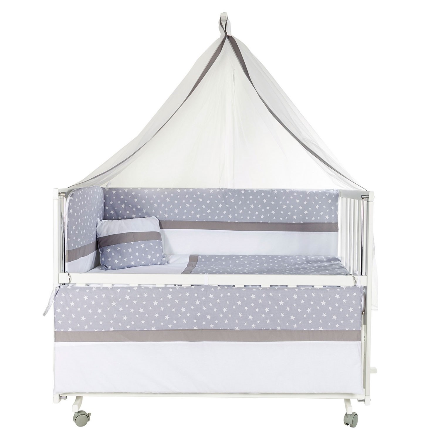Baby Tech Extra Boyasız Ahşap Anne Yanı Beşik 70x130cm Beyaz-Gri