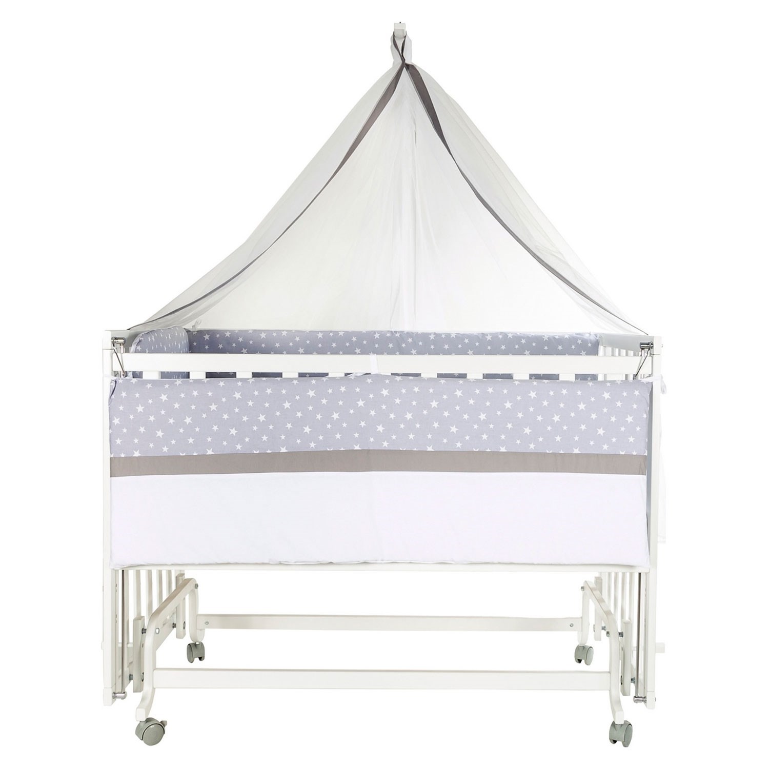 Baby Tech Extra Boyasız Ahşap Anne Yanı Beşik 70x130cm Beyaz-Gri