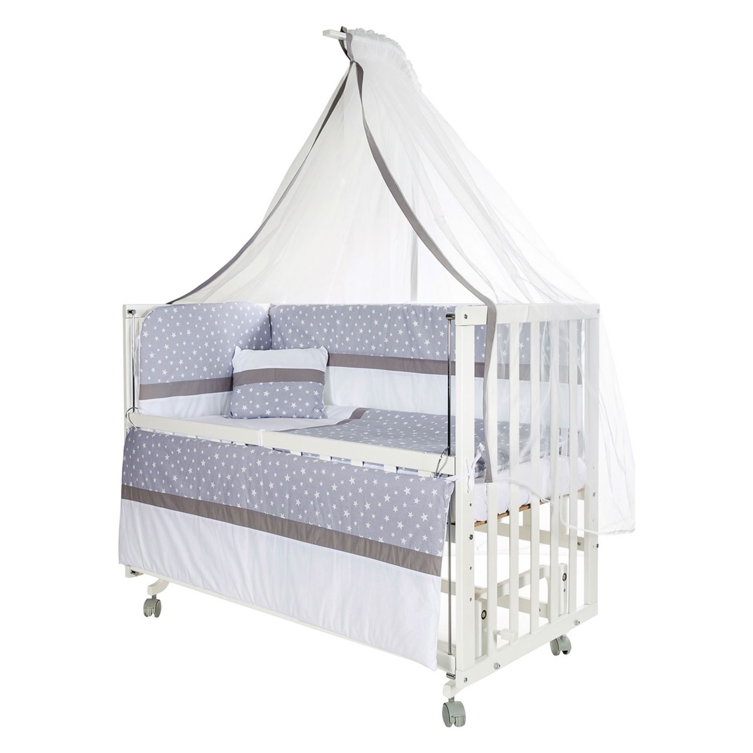 Baby Tech Extra Boyasız Ahşap Anne Yanı Beşik 70x130cm Beyaz-Gri