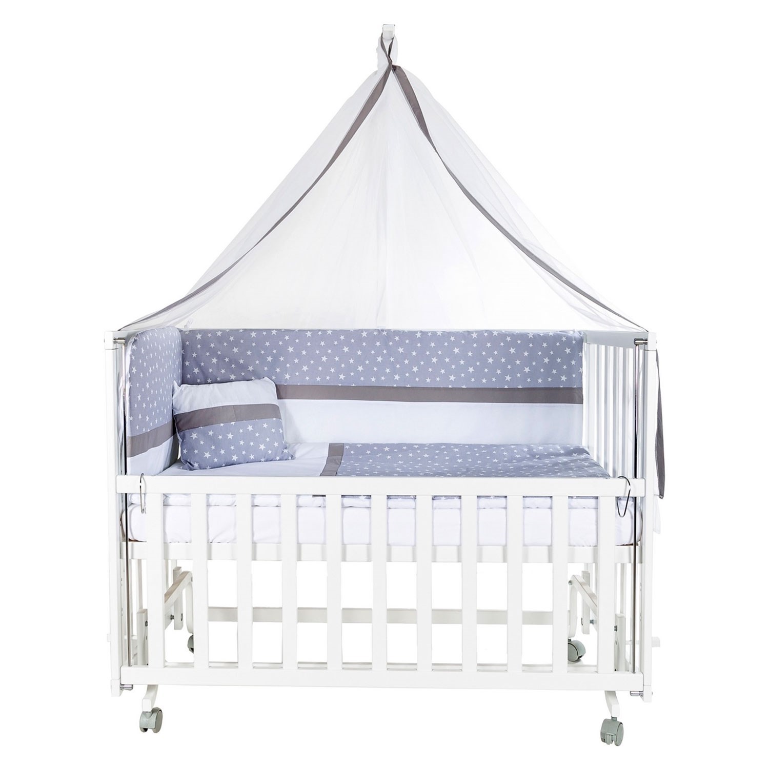 Baby Tech Extra Boyasız Ahşap Anne Yanı Beşik 70x130cm Beyaz-Gri