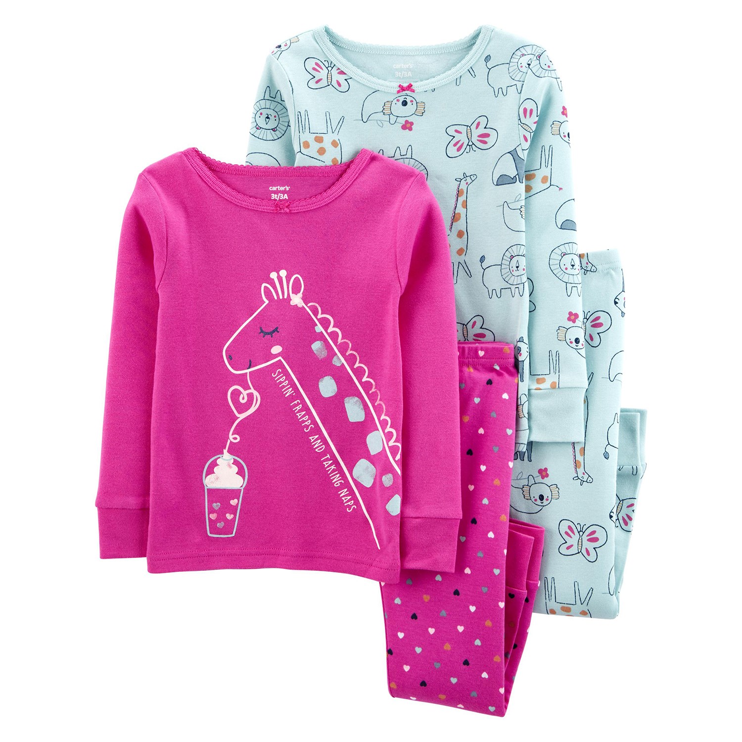 Carter's Kız Çocuk Uzun Kollu Pijama Seti 4'lü 2M693610 Pembe-Mavi