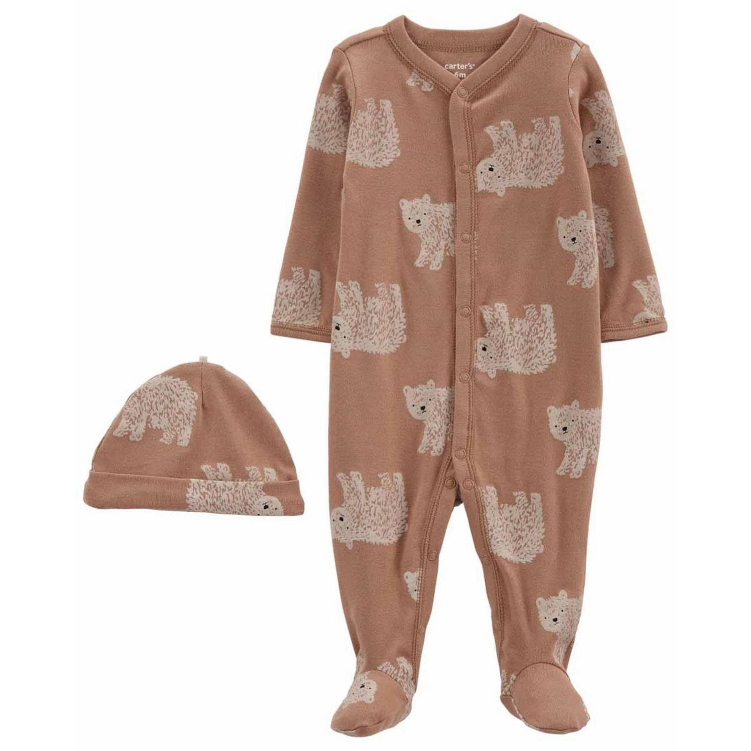 Carter's Layette Erkek Bebek Tulum Şapka Set 1M753410 Kahverengi