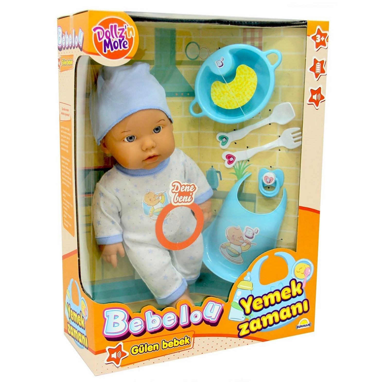 Bebelou Yemek Zamanı Sesli Bebek Seti 35 Cm 3+ Yaş Mavi