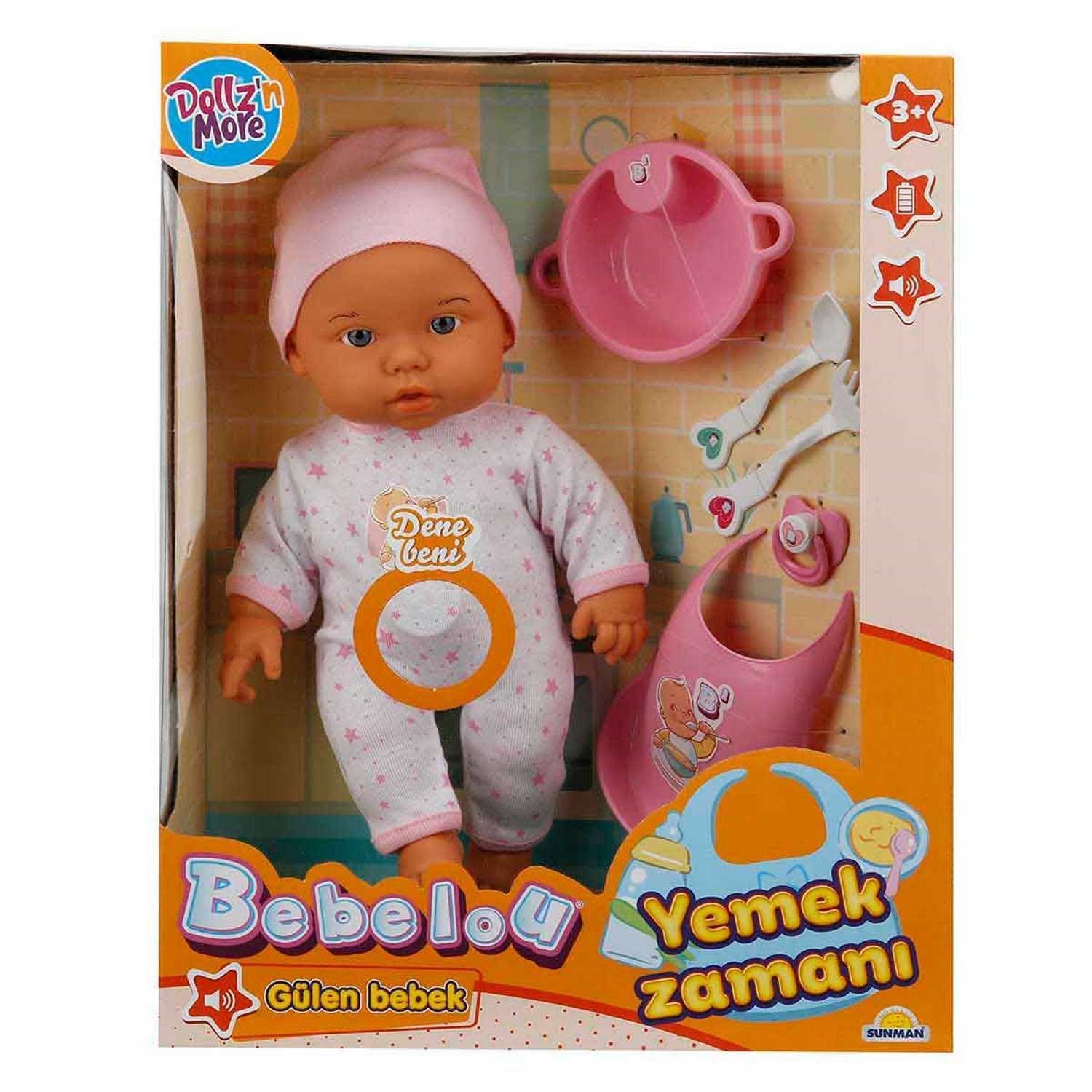 Bebelou Yemek Zamanı Sesli Bebek Seti 35 Cm 3+ Yaş Pembe