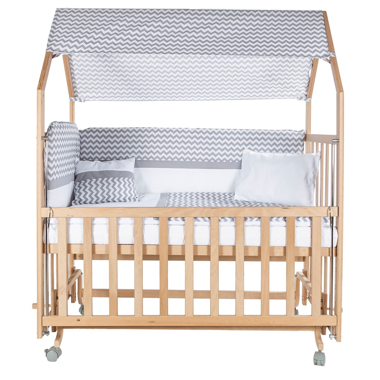 Baby Tech Montesorri Ahşap Anne Yanı Beşik Tekerlekli 60x120 Gri