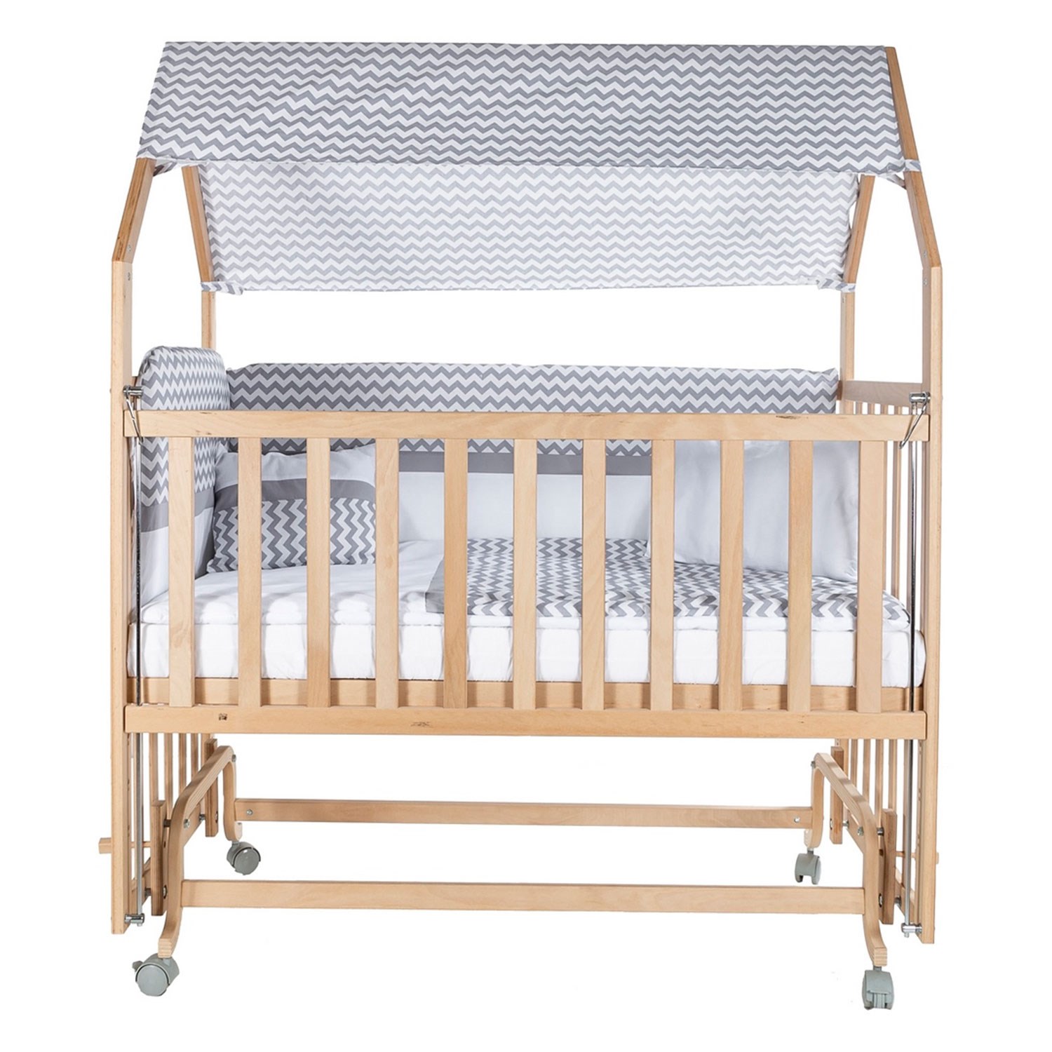 Baby Tech Montesorri Ahşap Anne Yanı Beşik Tekerlekli 60x120 Gri