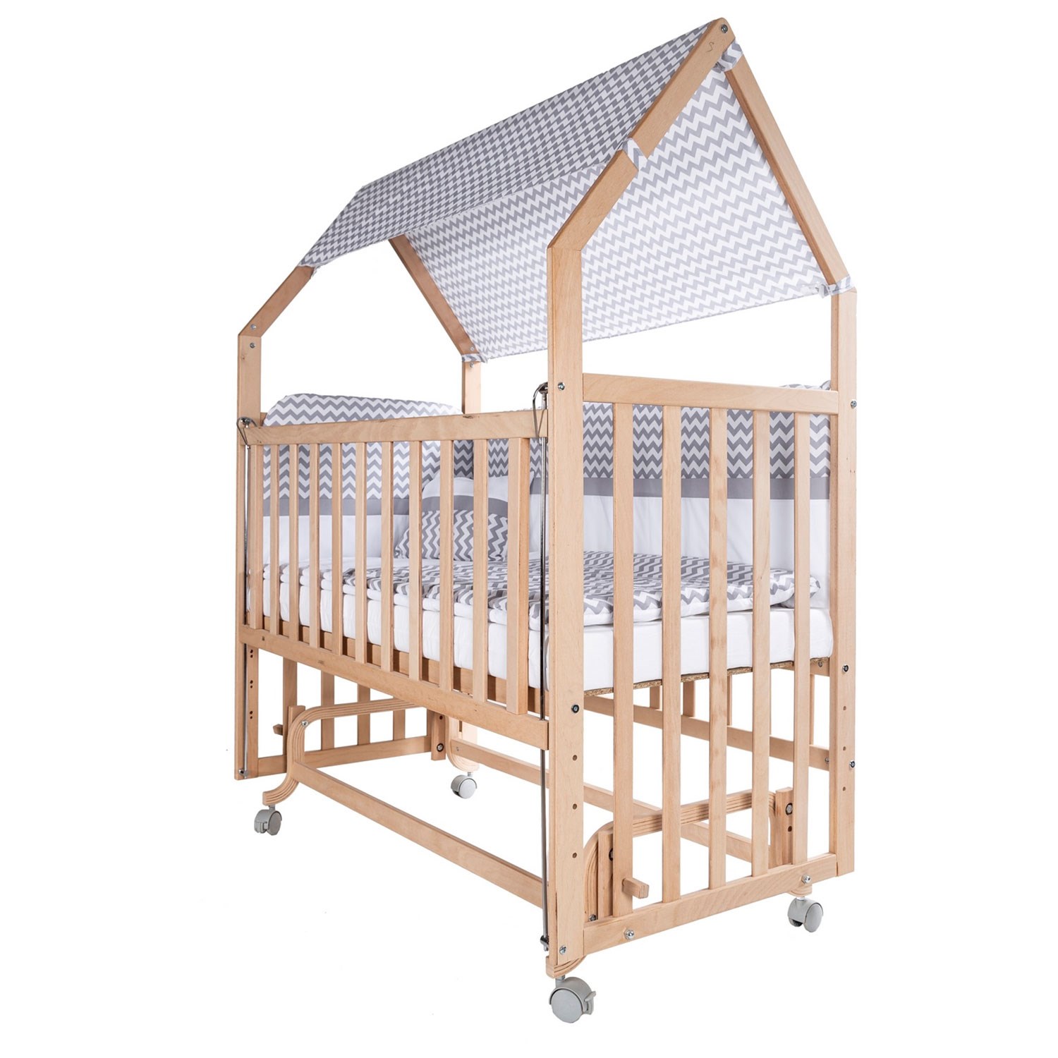 Baby Tech Montesorri Ahşap Anne Yanı Beşik Tekerlekli 60x120 Gri