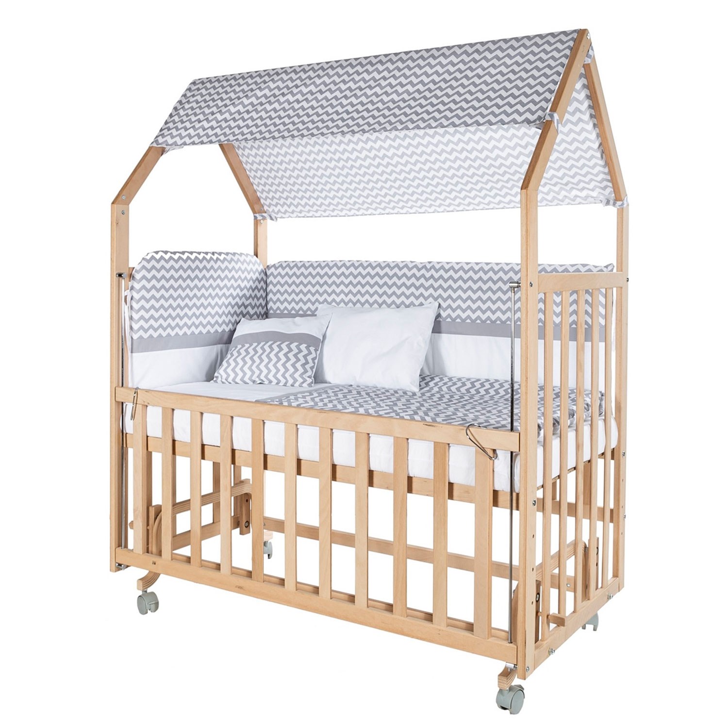 Baby Tech Montesorri Ahşap Anne Yanı Beşik Tekerlekli 60x120 Gri