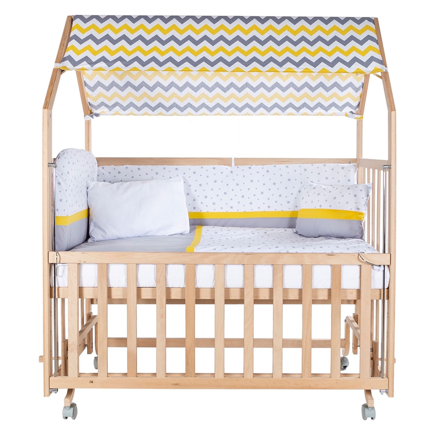 Baby Tech Montesorri Ahşap Anne Yanı Beşik Tekerlekli 60x120 Sarı