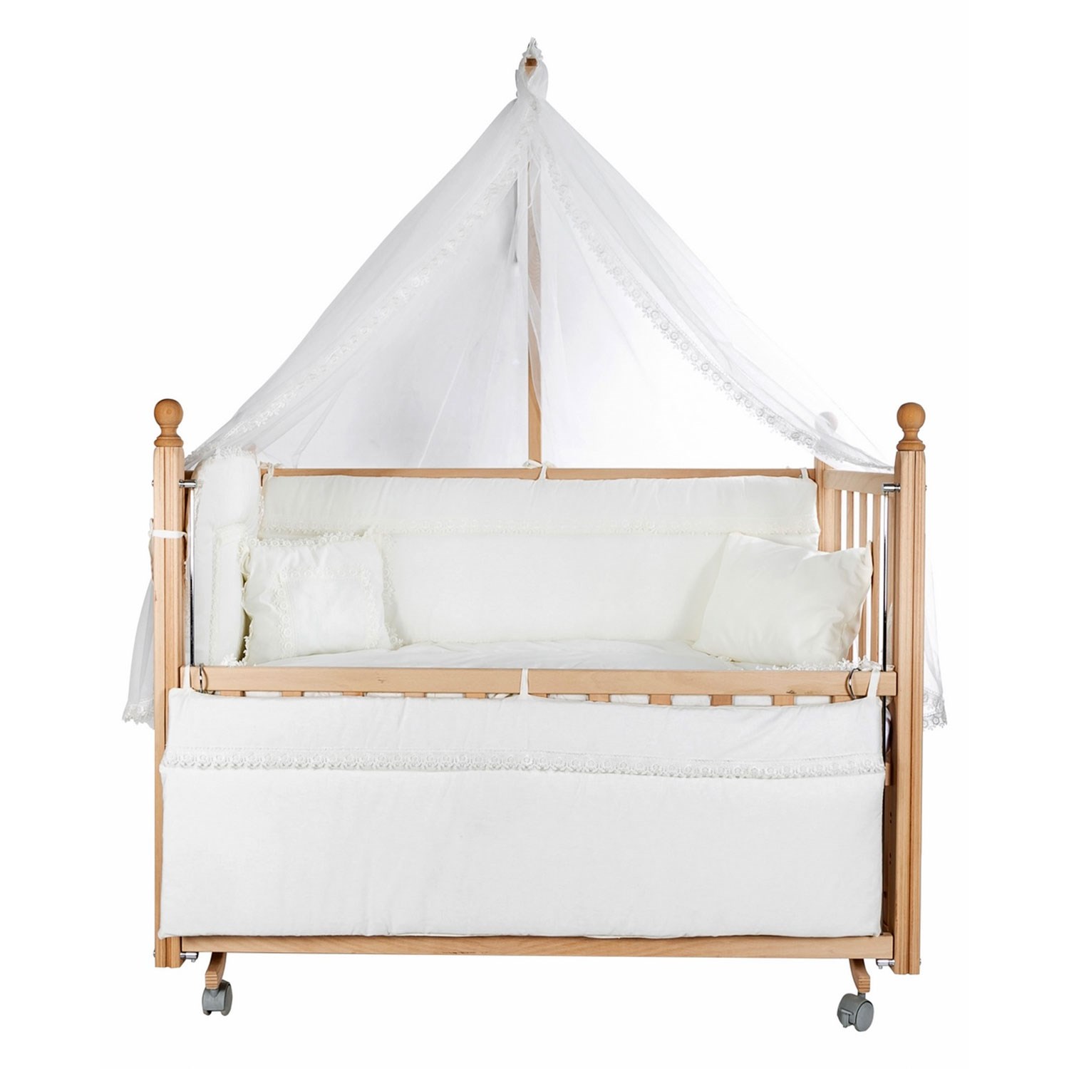Baby Tech Klasik Ahşap Anne Yanı Beşik 60x120 Krem