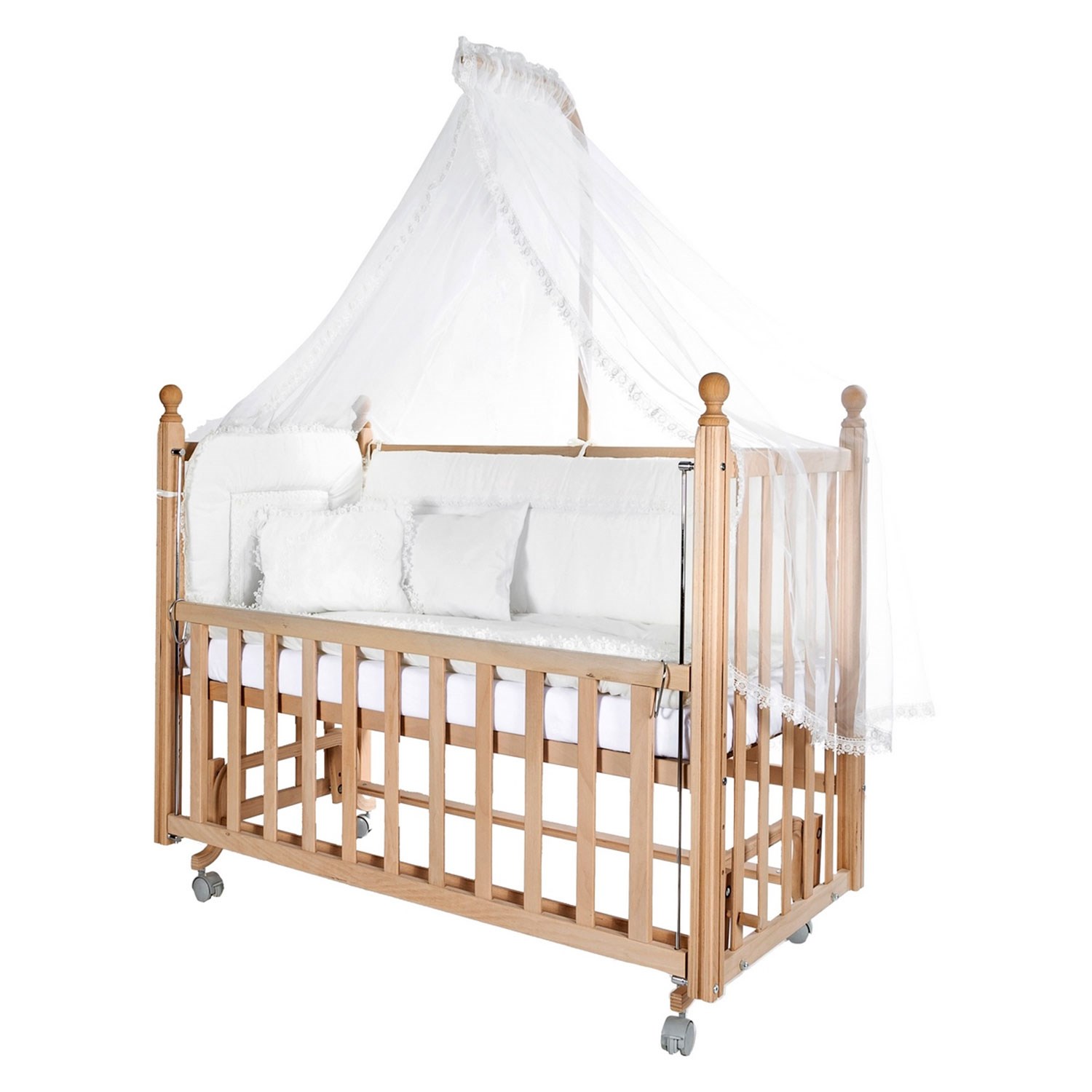 Baby Tech Klasik Ahşap Anne Yanı Beşik 60x120 Krem