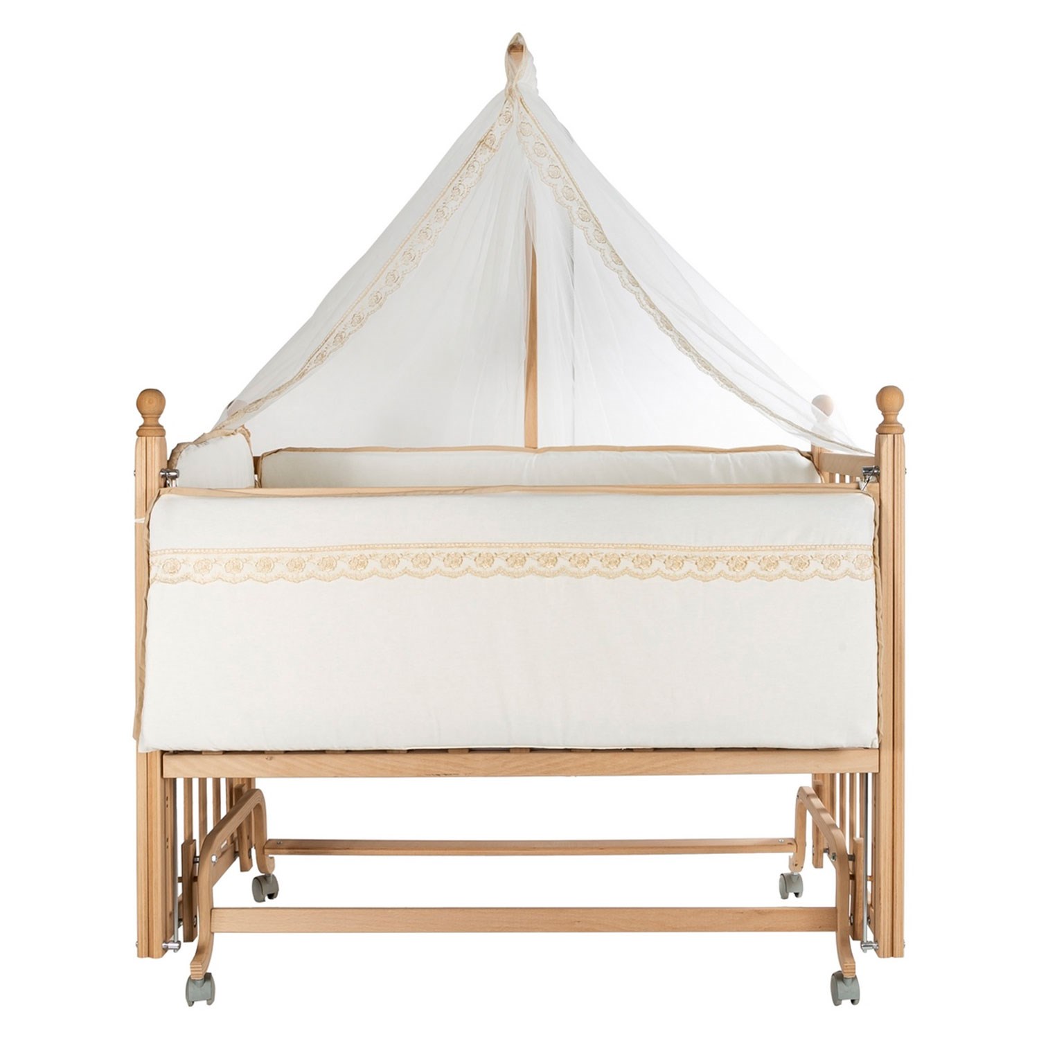 Baby Tech Klasik Ahşap Anne Yanı Beşik 60x120 Krem-Kahverengi