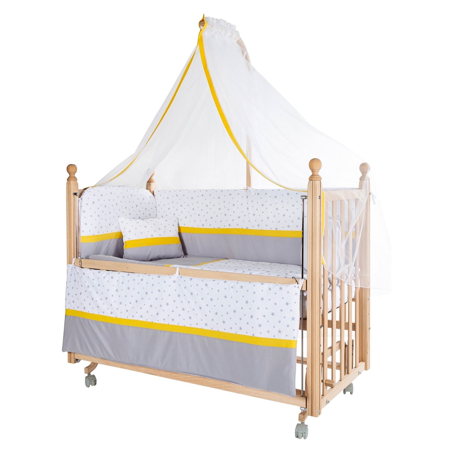 Baby Tech Klasik Ahşap Anne Yanı Beşik 60x120 Sarı