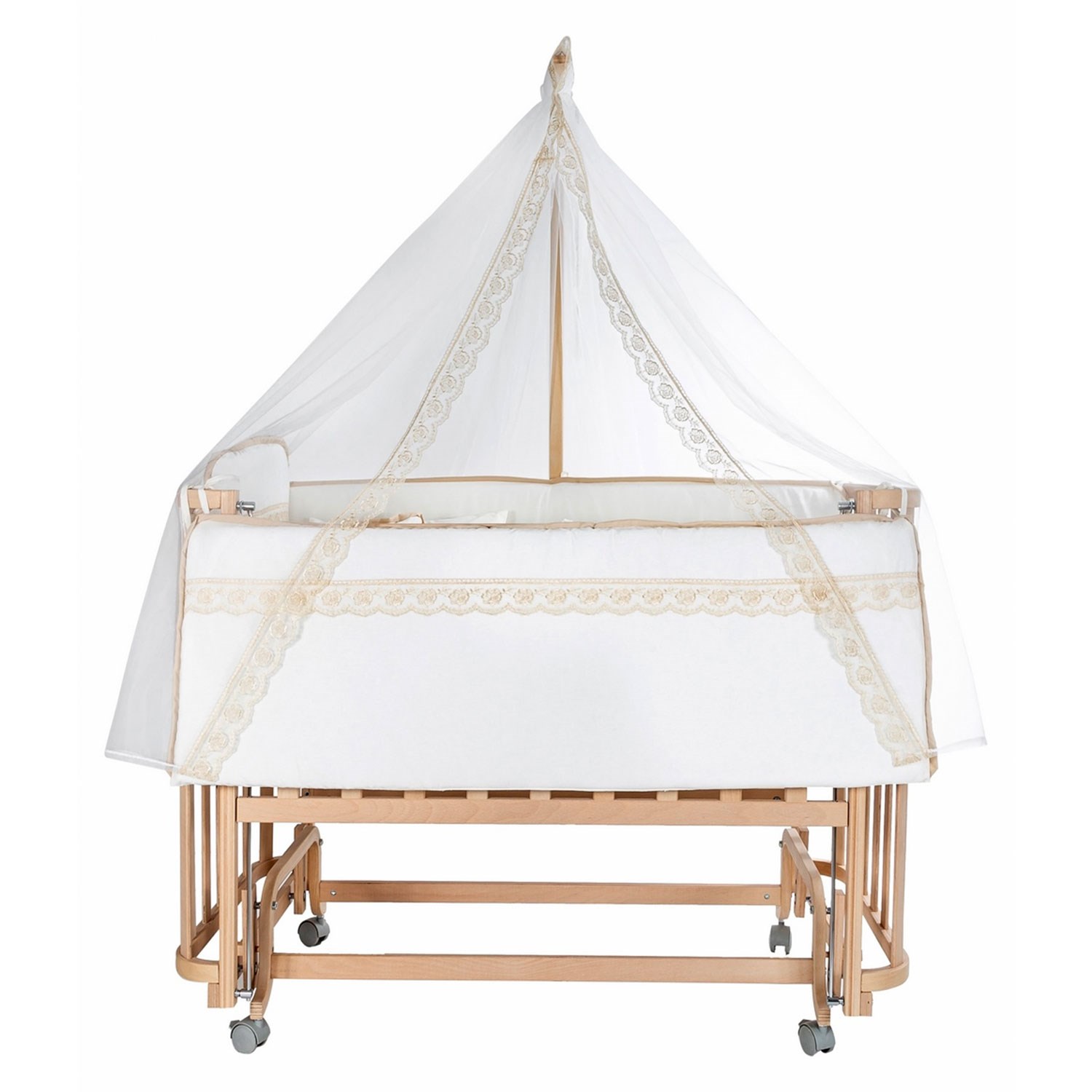 Baby Tech Modern Ahşap Anne Yanı Beşik 60x120 Krem-Kahverengi