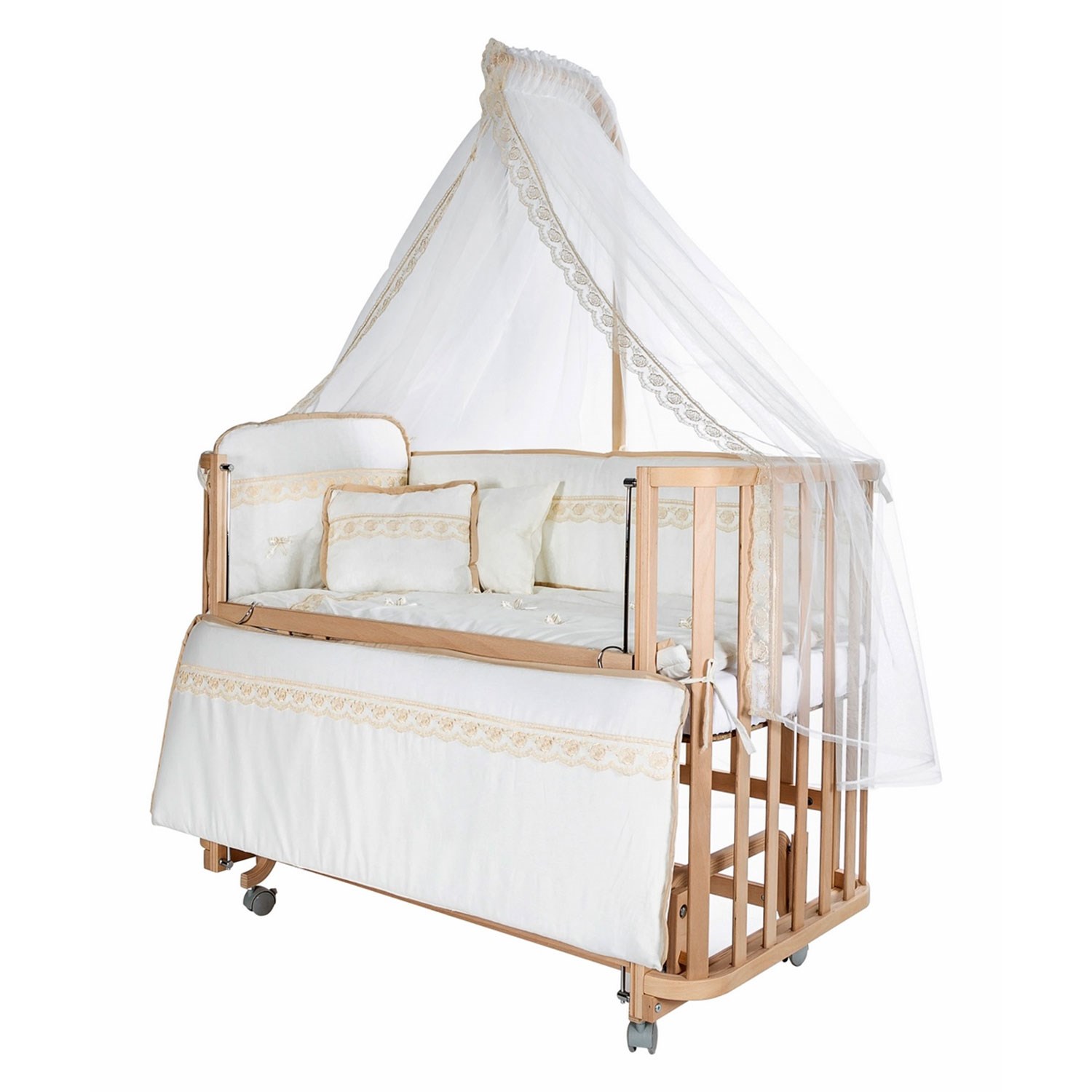 Baby Tech Modern Ahşap Anne Yanı Beşik 60x120 Krem-Kahverengi