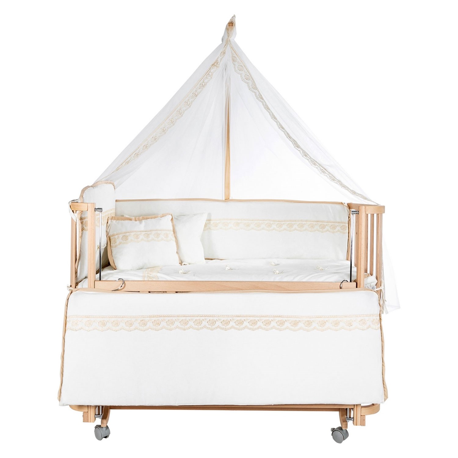 Baby Tech Modern Ahşap Anne Yanı Beşik 60x120 Krem-Kahverengi