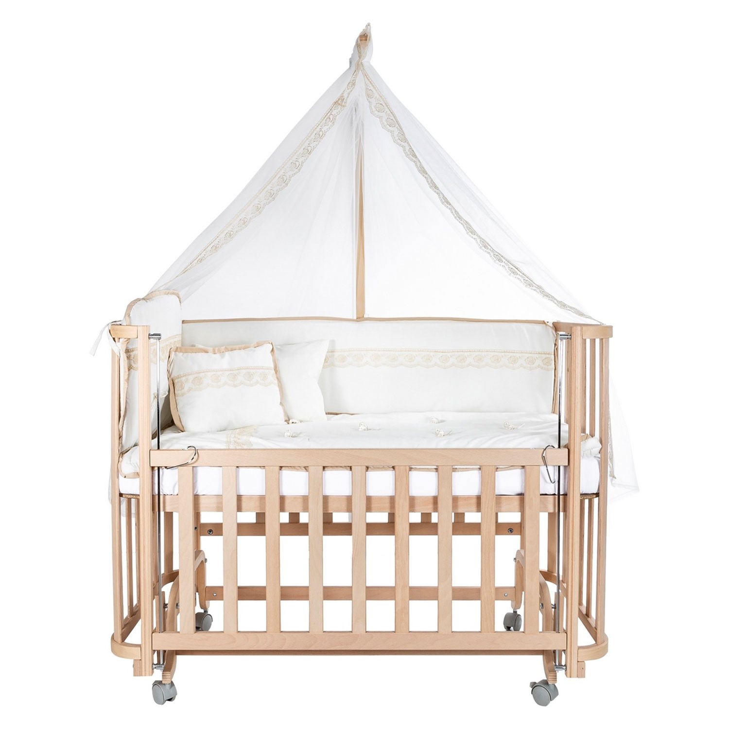 Baby Tech Modern Ahşap Anne Yanı Beşik 60x120 Krem-Kahverengi