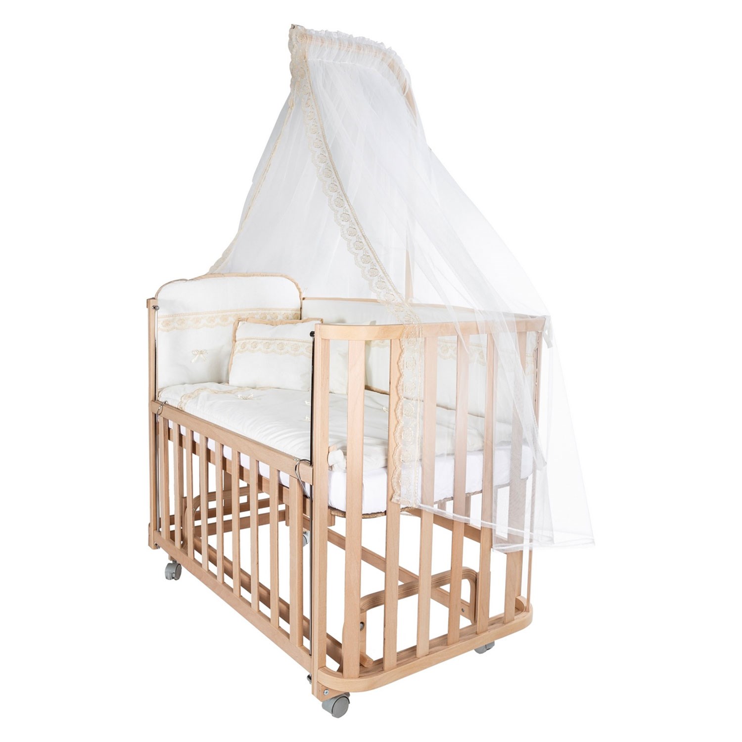 Baby Tech Modern Ahşap Anne Yanı Beşik 60x120 Krem-Kahverengi