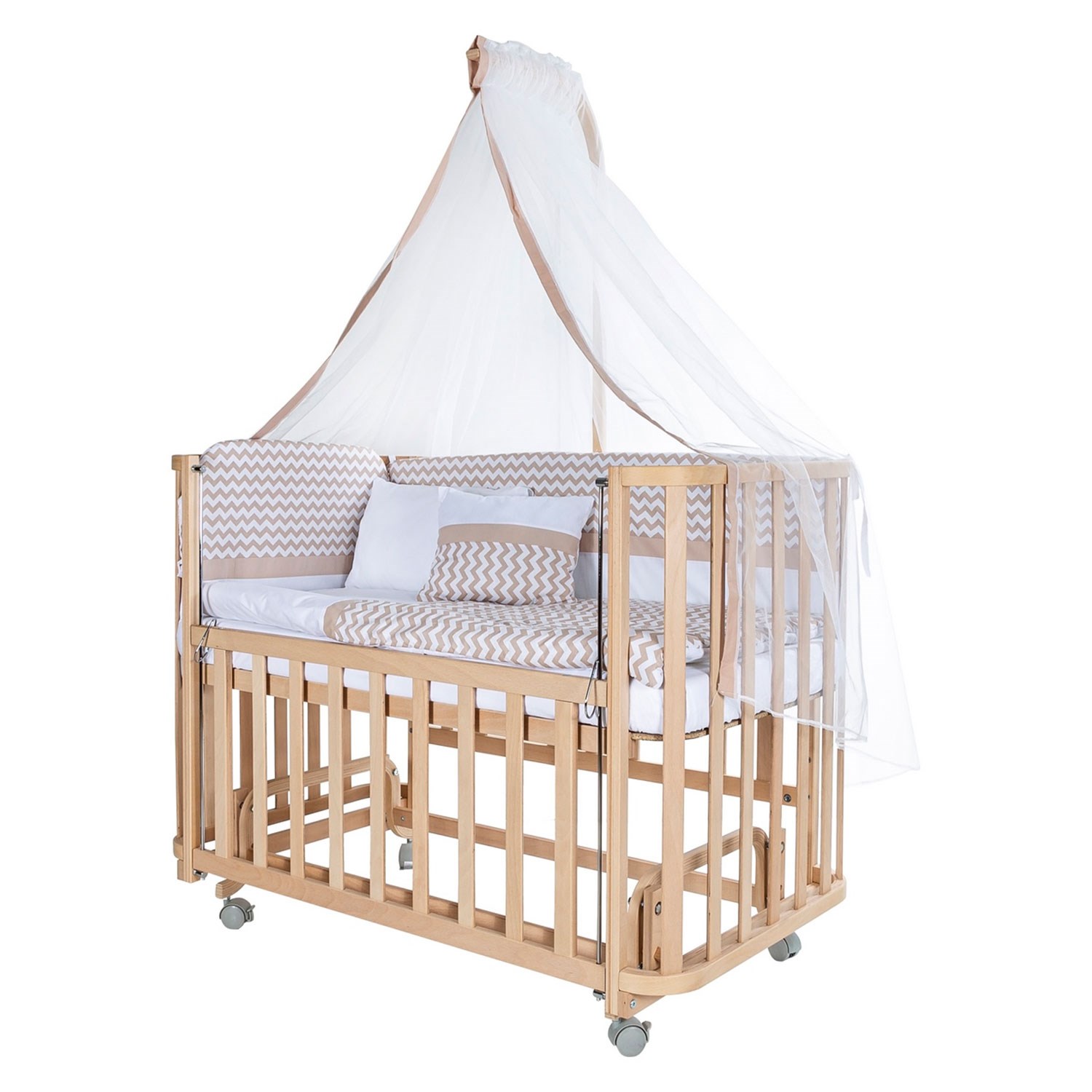 Baby Tech Modern Ahşap Anne Yanı Beşik 60x120 Kahverengi