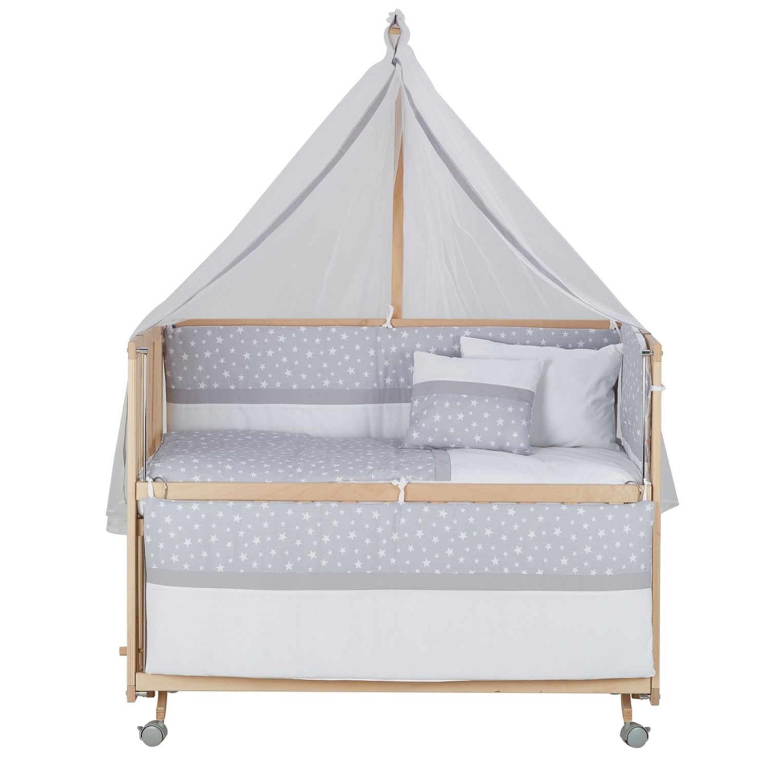 Baby Tech Extra Ahşap Anne Yanı Beşik 60x120cm Beyaz-Gri