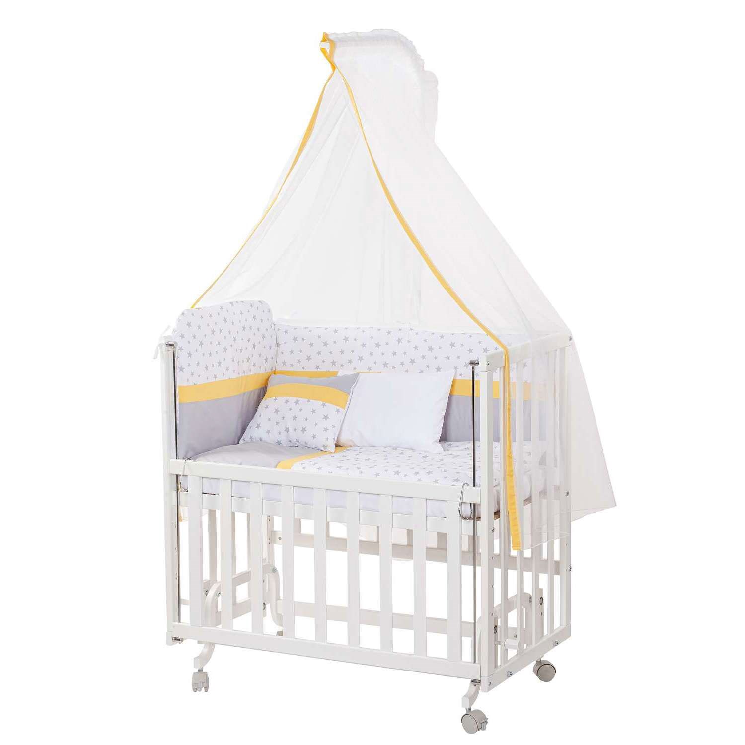 Baby Tech Extra Beyaz Ahşap Anne Yanı Beşik 50x90 Sarı