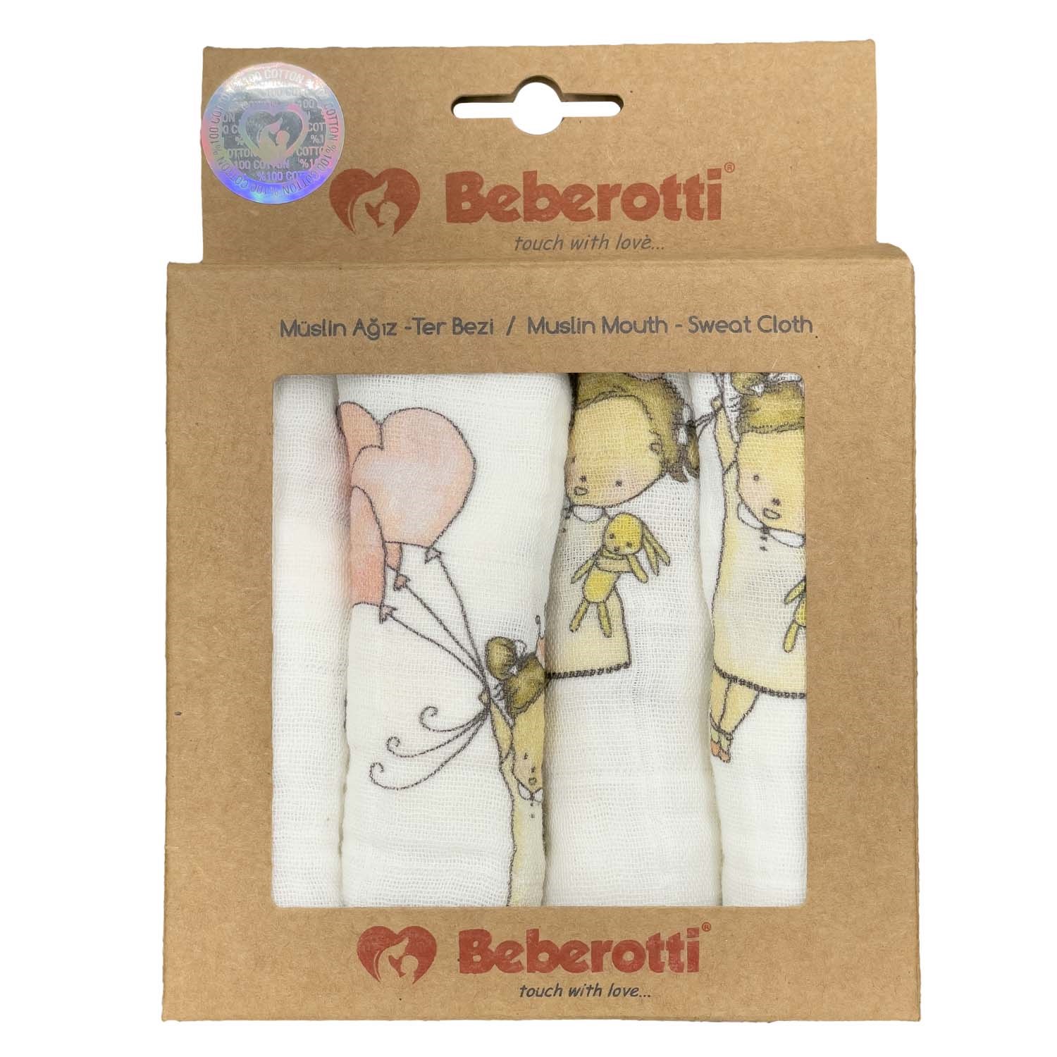 Beberotti 4'lü Müslin Bebek Ağız Bezi 30x30 Cm 102 Beyaz-Sarı