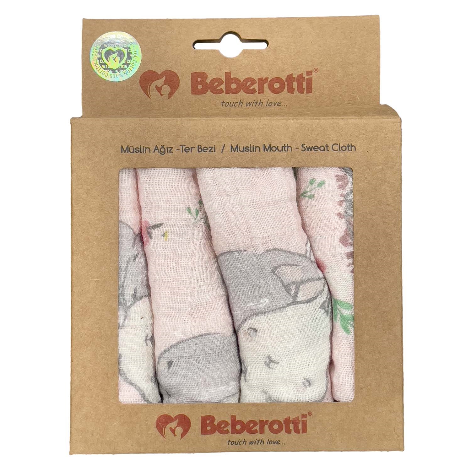 Beberotti 4'lü Müslin Bebek Ağız Bezi 30x30 Cm 102 Pembe