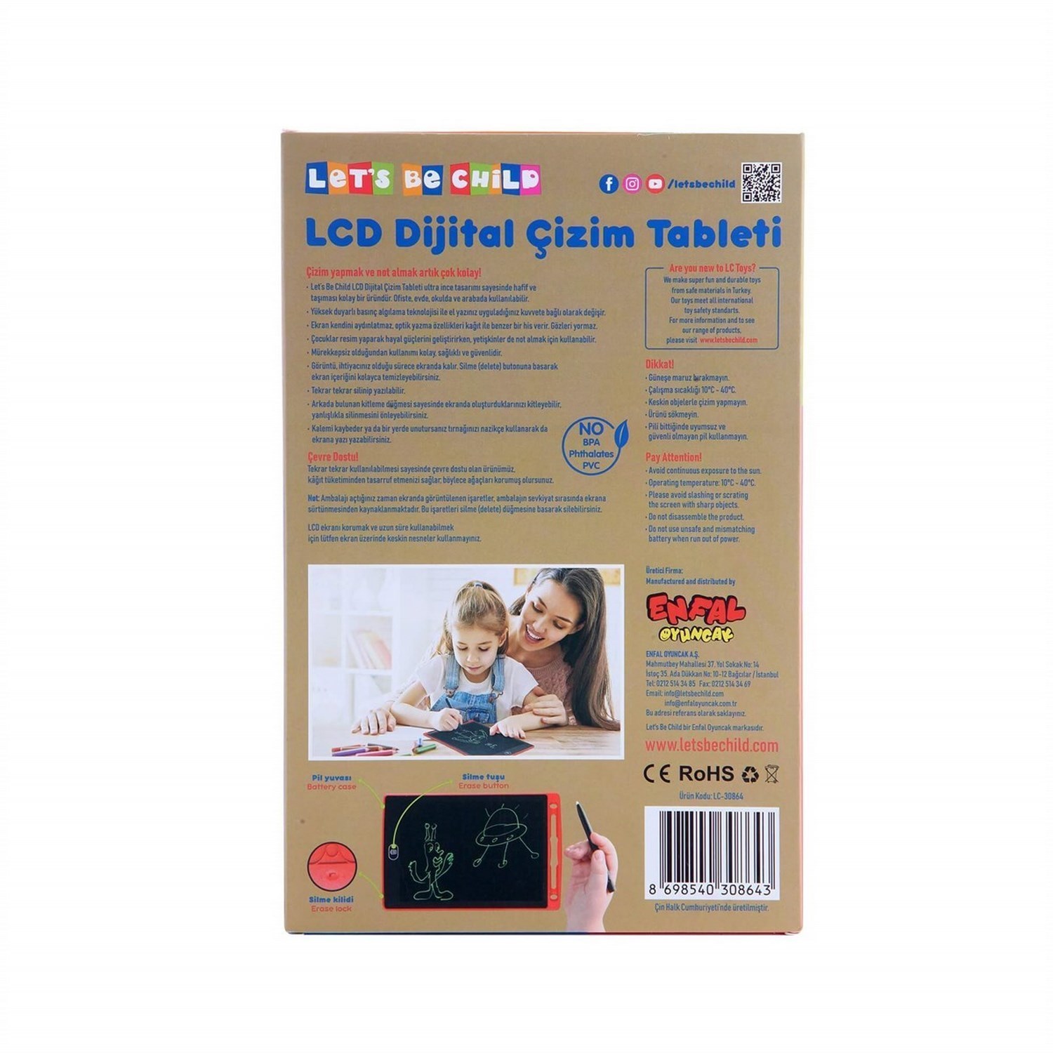 Let's Be Child Dijital Çizim Tableti 8,5'' 3-10 Yaş Kırmızı
