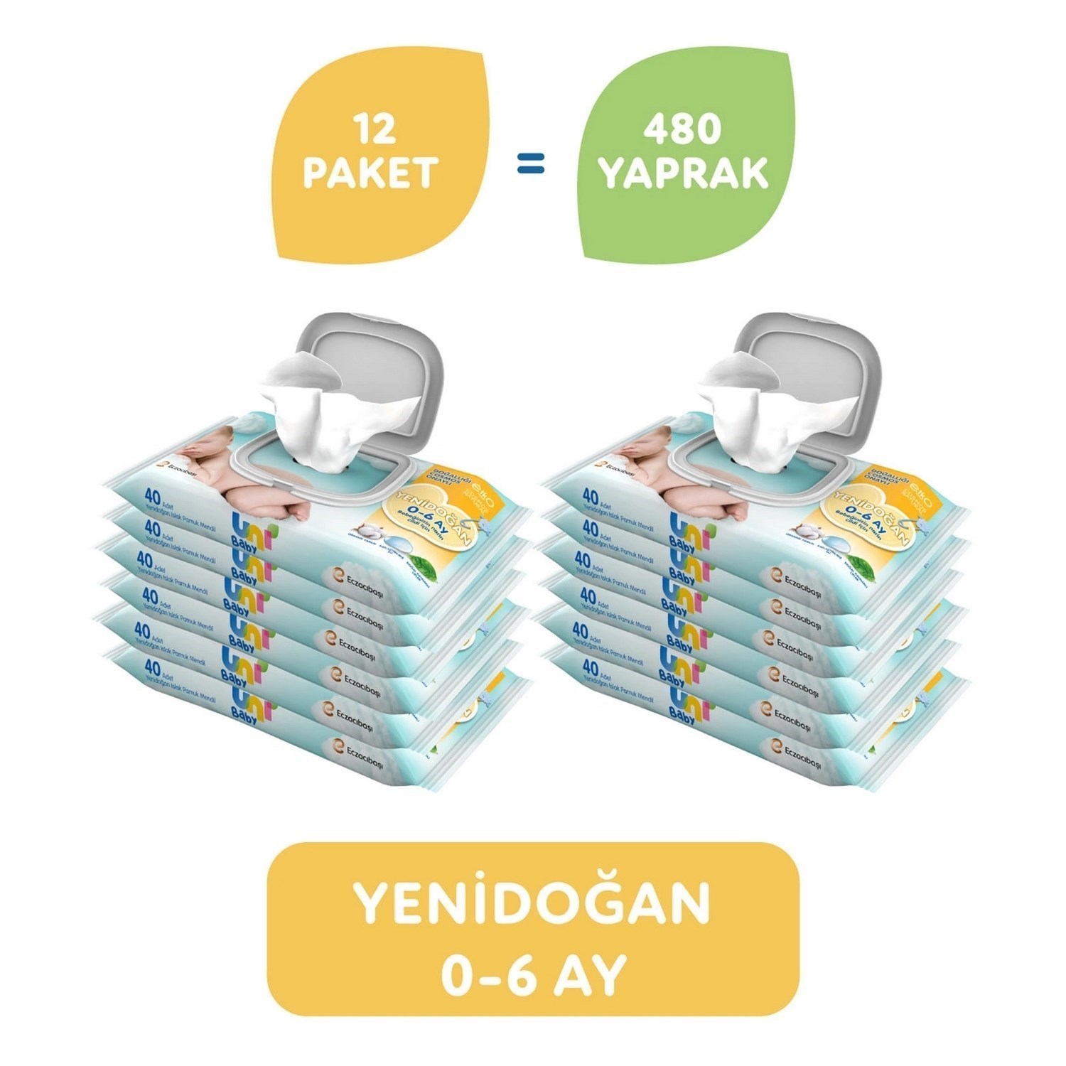 Uni Baby Yenidoğan Natural Islak Mendil 12X40 Adet 0-6 Ay 