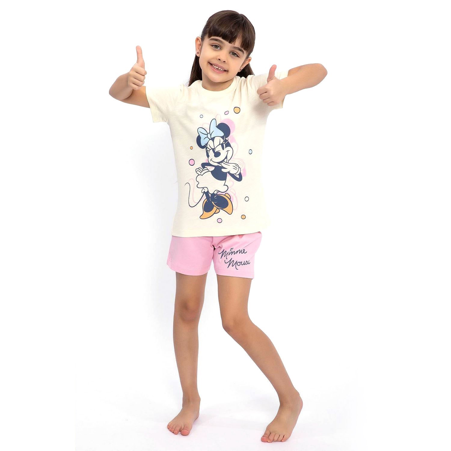 Minnie Mouse Kız Çocuk Şort Takımı D4641-3 Fildişi