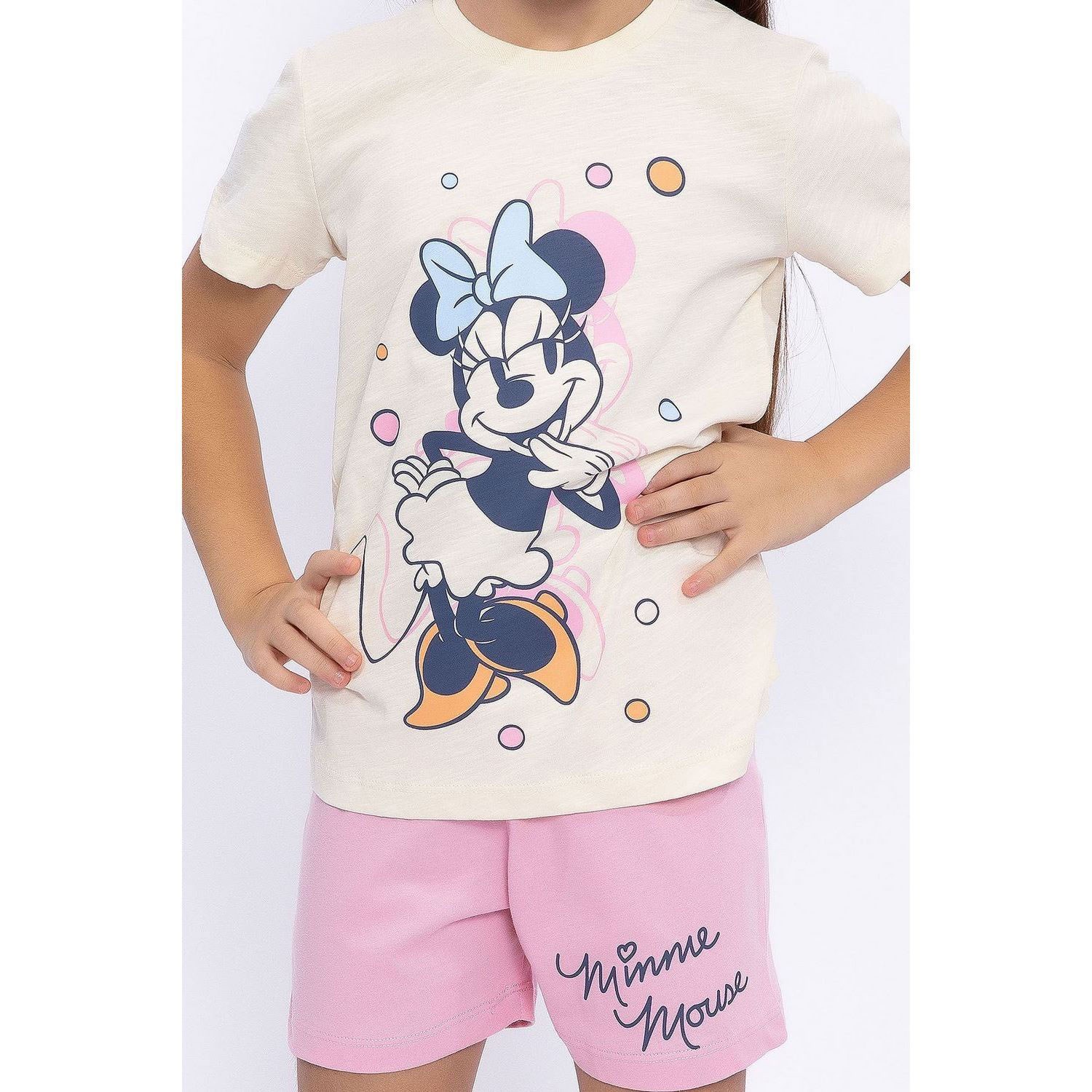 Minnie Mouse Kız Çocuk Şort Takımı D4641-3 Fildişi