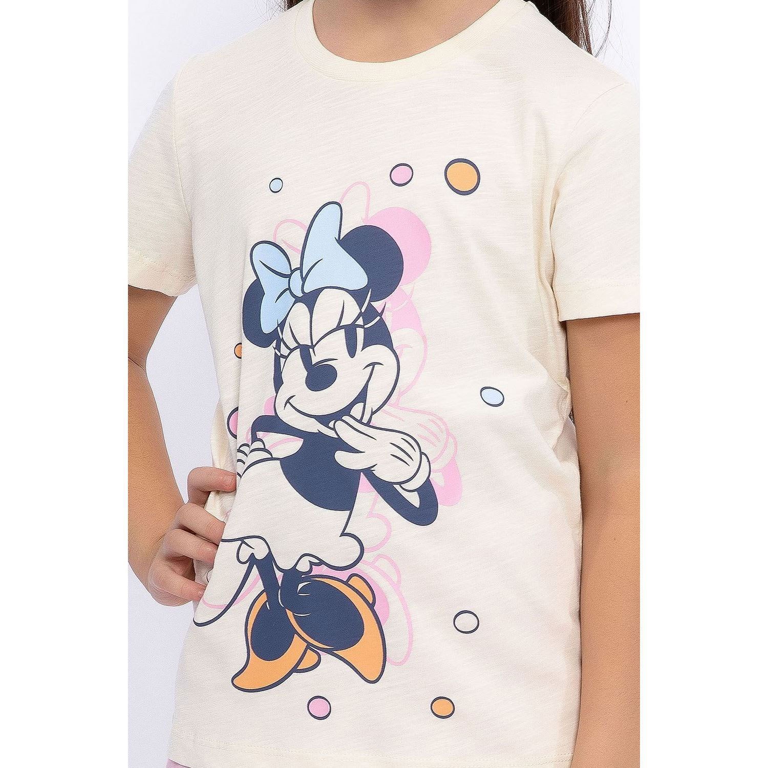 Minnie Mouse Kız Çocuk Şort Takımı D4641-3 Fildişi