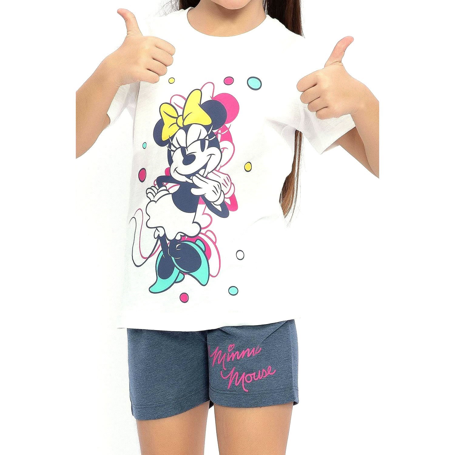 Minnie Mouse Kız Çocuk Şort Takımı D4641-3 Krem