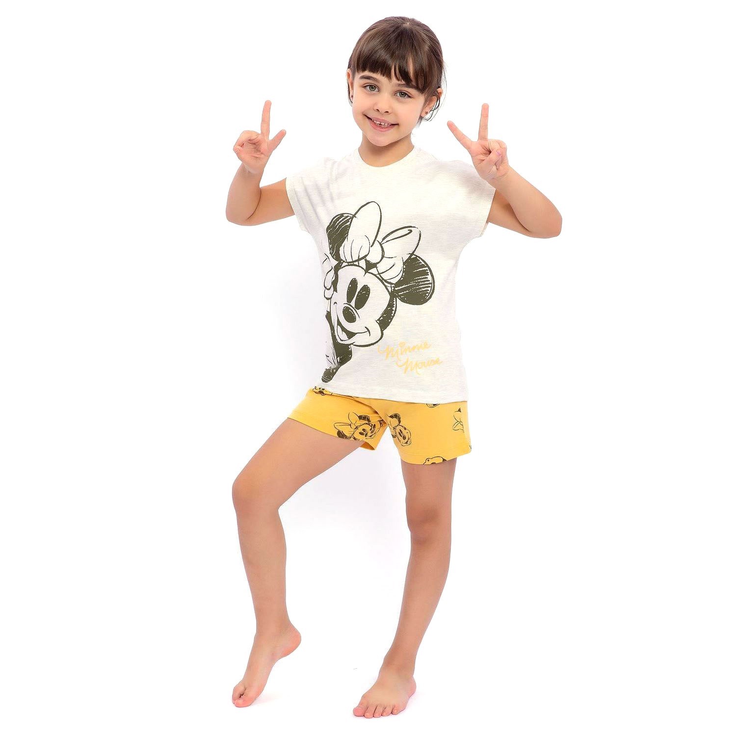 Minnie Mouse Kız Çocuk Şort Takımı D4645-3 Bej Melanj