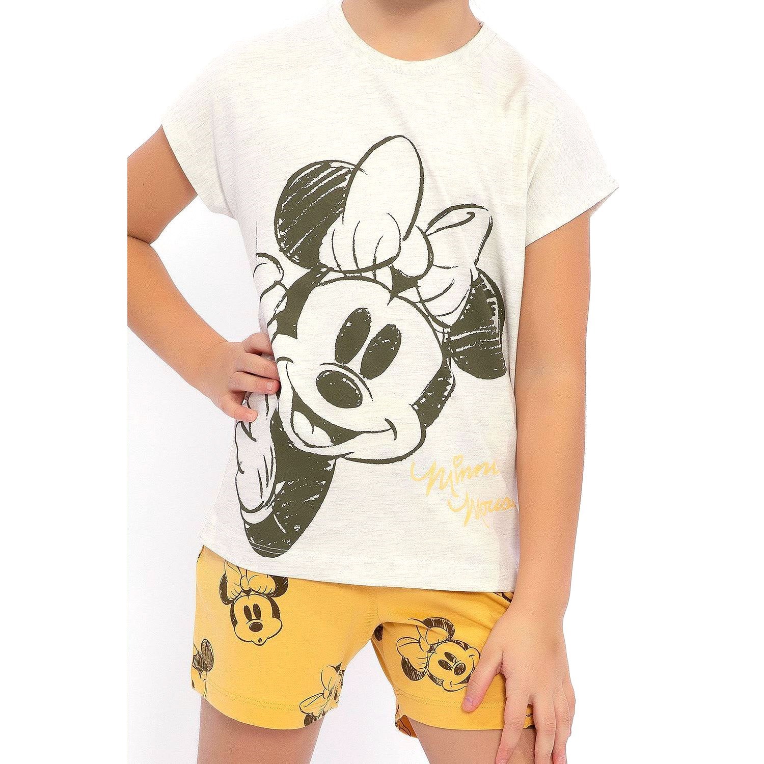Minnie Mouse Kız Çocuk Şort Takımı D4645-3 Bej Melanj