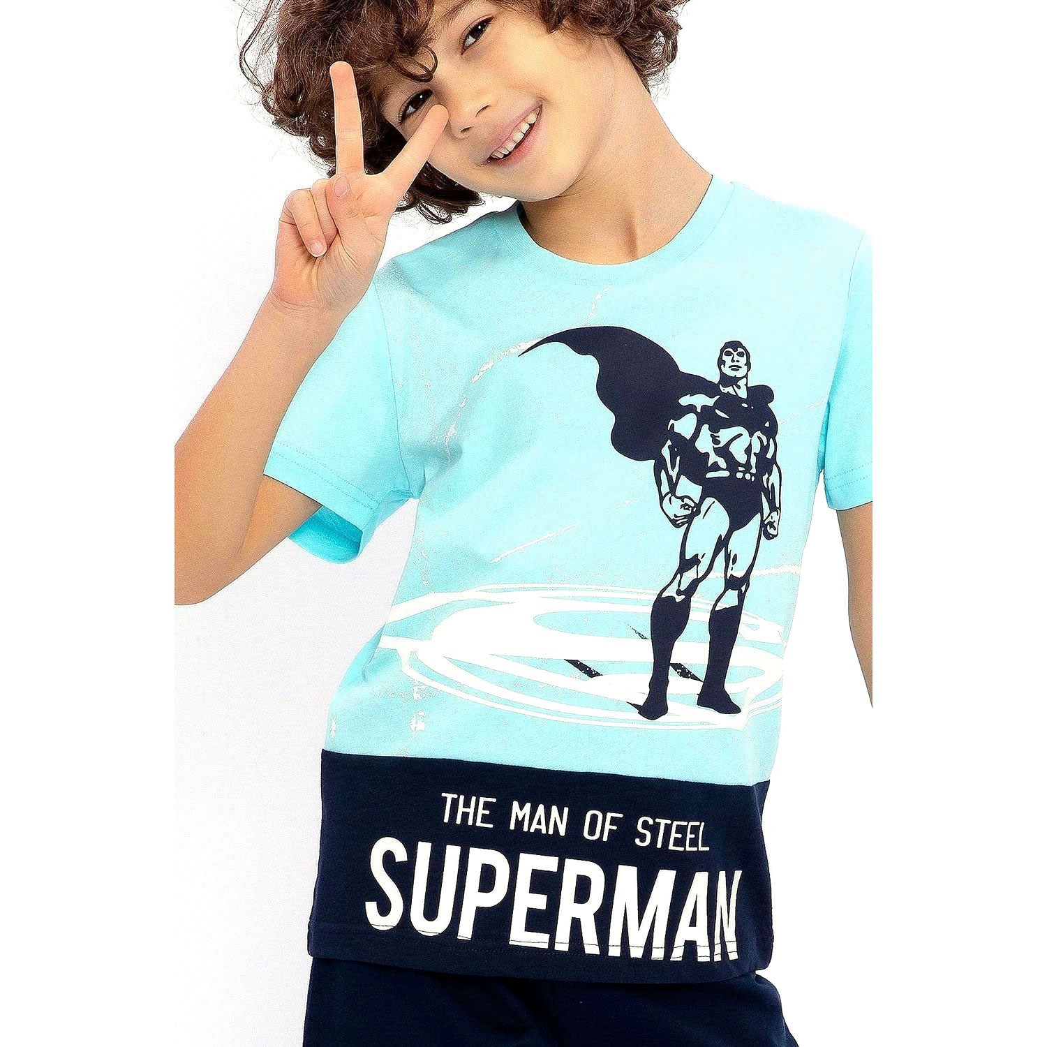 Superman Erkek Çocuk Bermuda Takımı L1493-3 Turkuaz