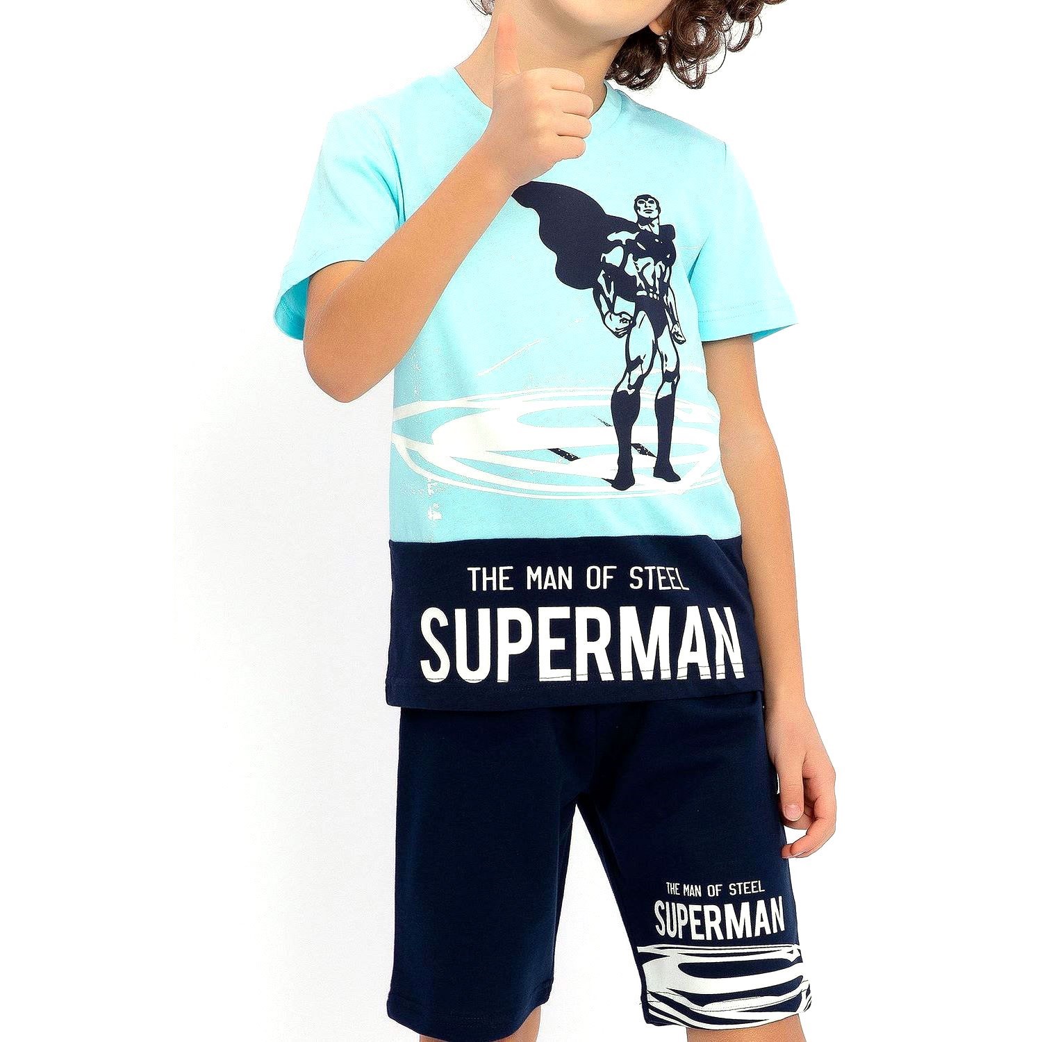Superman Erkek Çocuk Bermuda Takımı L1493-3 Turkuaz