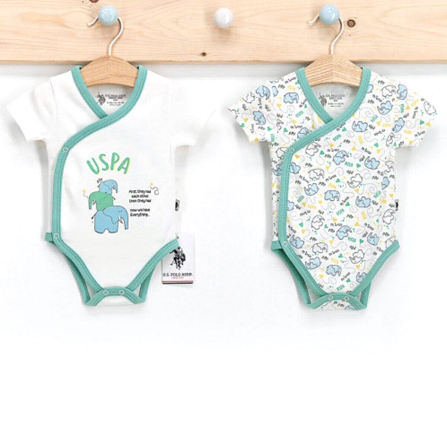 U.S. Polo Assn 2'li Kruvaze Kısa Kollu Bebek Body USB202 Yeşil