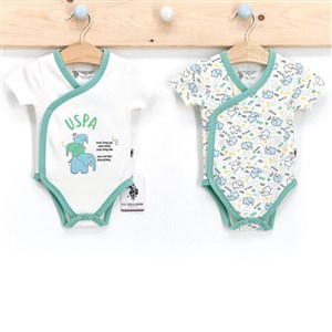 U.S. Polo Assn 2'li Kruvaze Kısa Kollu Bebek Body USB202 Yeşil