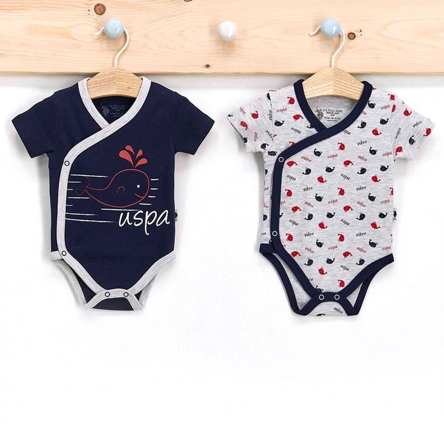 U.S. Polo Assn 2'li Kruvaze Kısa Kollu Bebek Body USB228 Lacivert