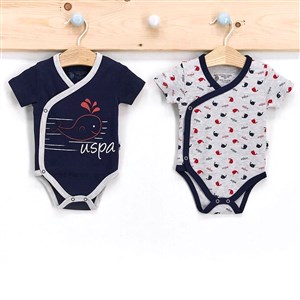 U.S. Polo Assn 2'li Kruvaze Kısa Kollu Bebek Body USB228 Lacivert