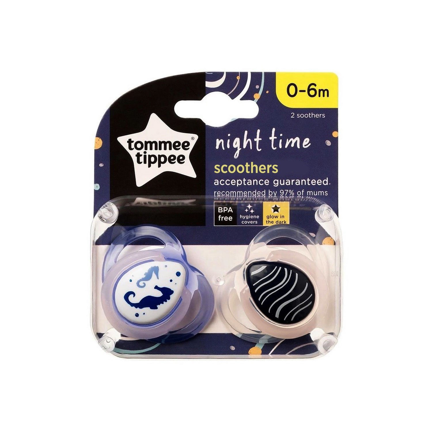 Tommee Tippee Night Time 2'li Gece Emziği 0-6 Ay Lila